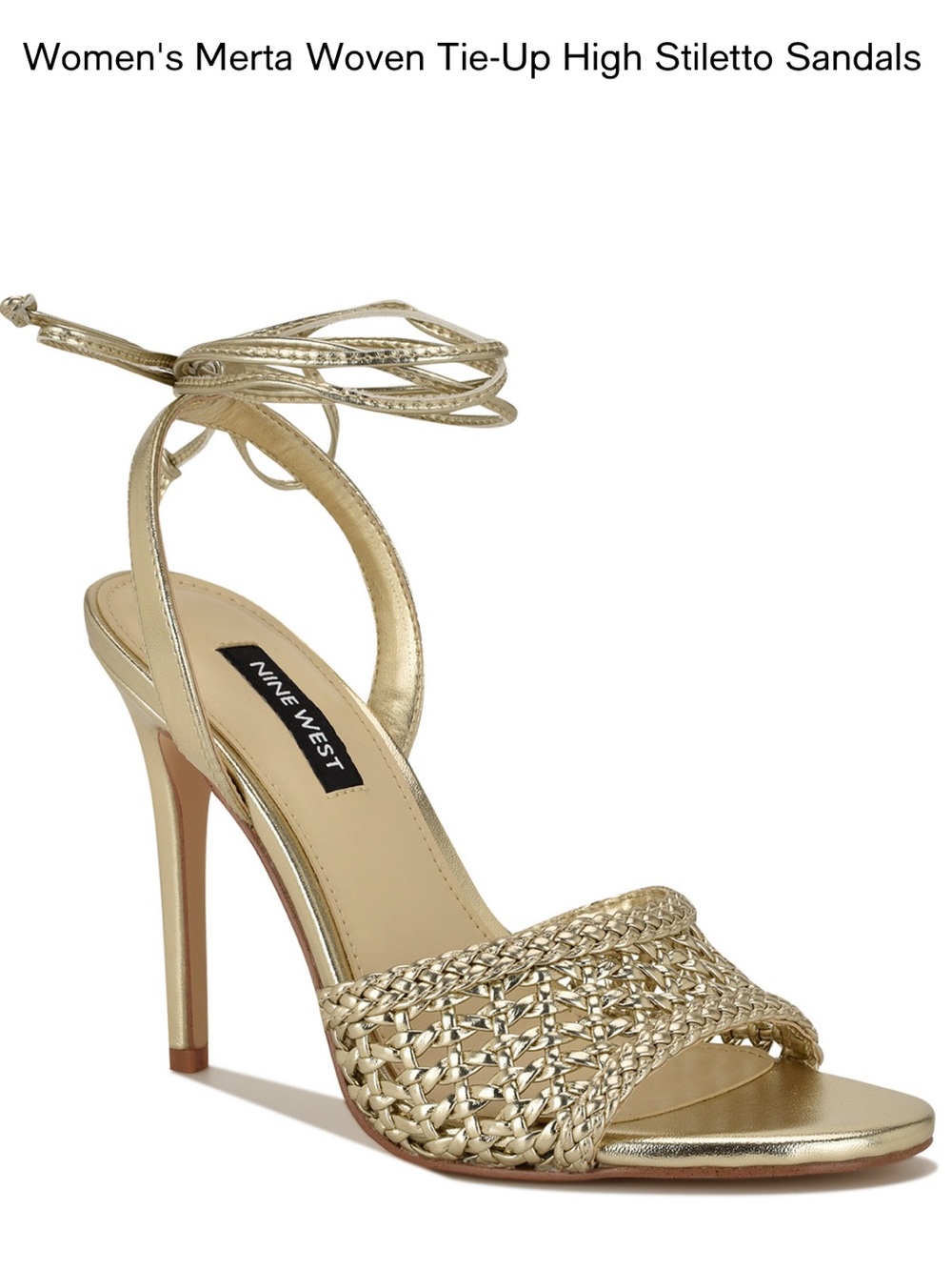 Nine West Metallic Gold Woven Tie-Up Stiletto Sandals